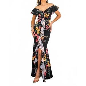 NEW SURELYMINE two-way floral ruffle maxi dress in black